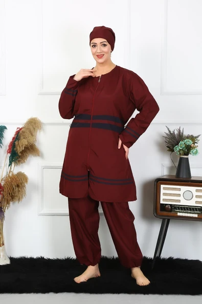 Moda Çizgi Büyük Beden Tesettür Mayo 7XL-8XL-9XL-10XL Bordo 55010 - 3
