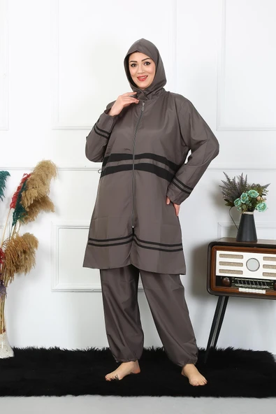 Moda Çizgi Büyük Beden Tesettür Mayo 7XL-8XL-9XL-10XL Füme 55010 - 3