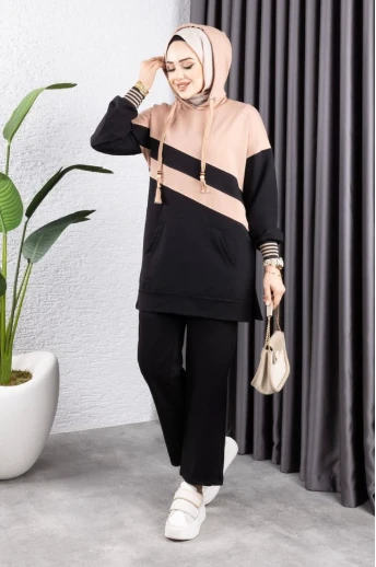 Çapraz Garnili Ribanalı Spor Takım SİYAH VİZON ürün görseli 1