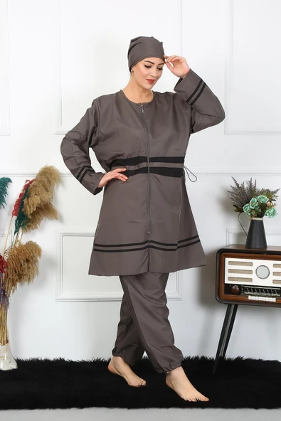 Moda Çizgi Büyük Beden Tesettür Mayo 7XL-8XL-9XL-10XL Füme 55010 - 4