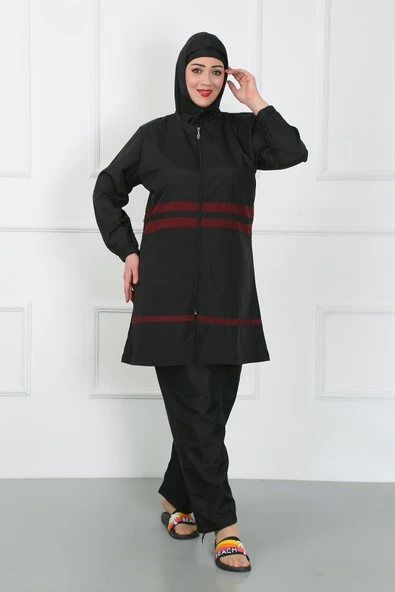 Moda Çizgi Büyük Beden Tesettür Mayo Siyah 44025 - 5