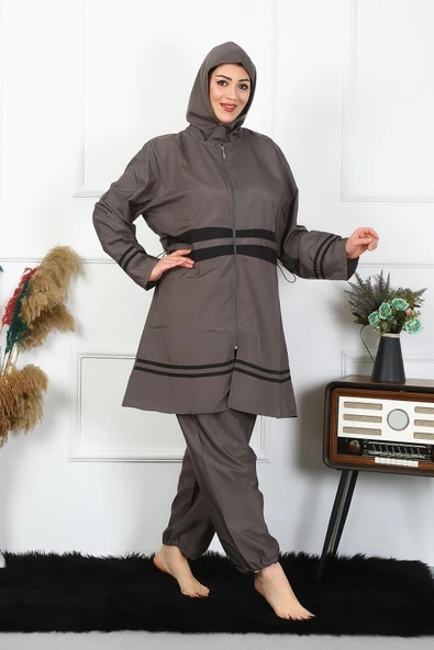 Moda Çizgi Büyük Beden Tesettür Mayo 7XL-8XL-9XL-10XL Füme 55010 - 5