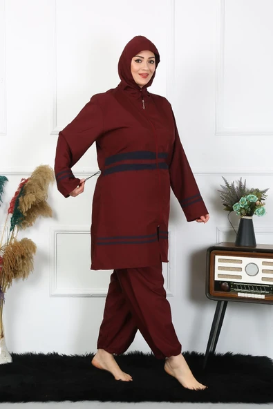 Moda Çizgi Büyük Beden Tesettür Mayo 7XL-8XL-9XL-10XL Bordo 55010 - 2