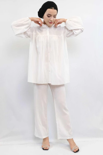 Moda Çizgili Robalı İkili Takım Ekru ürün görseli 1