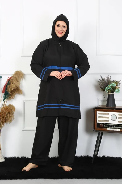 Moda Çizgi Büyük Beden Tesettür Mayo 7XL-8XL-9XL-10XL Siyah 55011 - 3