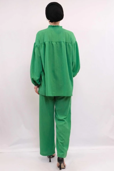 Moda Çizgili Robalı İkili Takım Yeşil - Resim 5