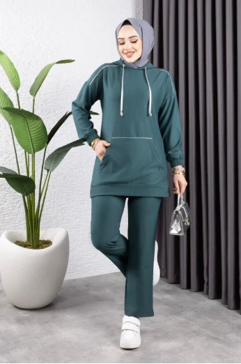 Biyeli Kapşonlu Spor Takım ZÜMRÜT YEŞİLİ ürün görseli 1