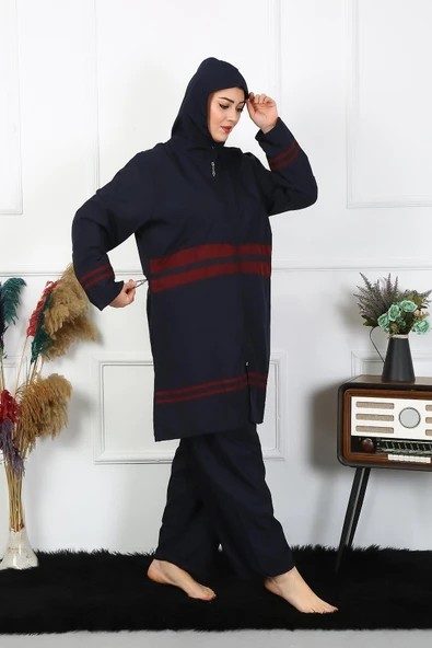 Moda Çizgi Büyük Beden Tesettür Mayo 7XL-8XL-9XL-10XL Lacivert 55010 - 5