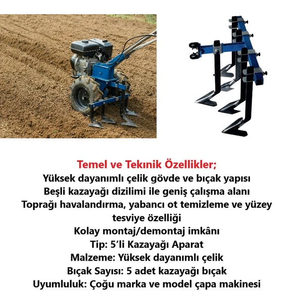Kazayağı 5’li Aparat Çapa Makinesi Uyumlu-Tarımgaraj - 2