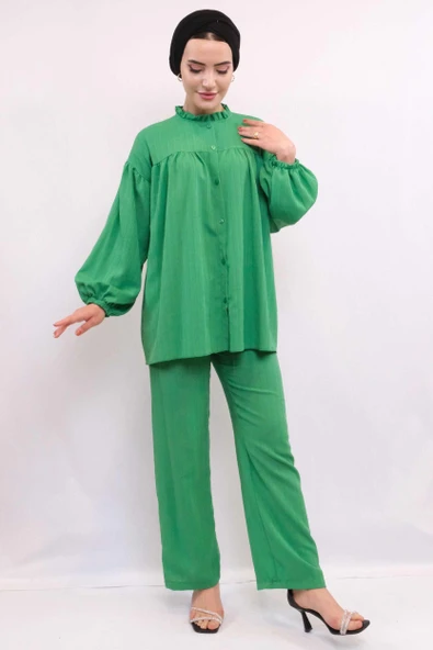 Moda Çizgili Robalı İkili Takım Yeşil - Resim 4