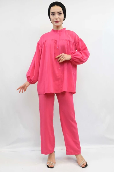 Moda Çizgili Robalı İkili Takım Pembe - 5