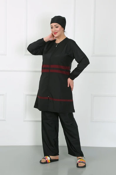 Moda Çizgi Büyük Beden Tesettür Mayo Siyah 44025 - 2