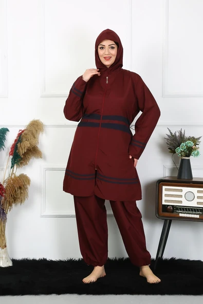 Moda Çizgi Büyük Beden Tesettür Mayo 7XL-8XL-9XL-10XL Bordo 55010 - 7