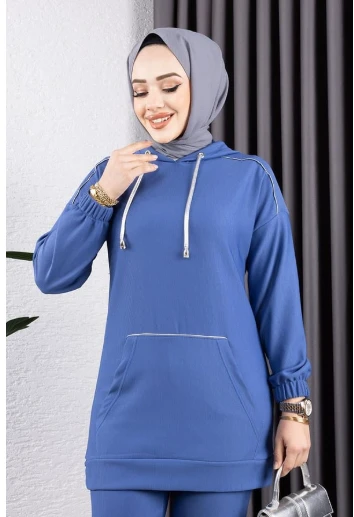 Biyeli Kapşonlu Spor Takım İNDİGO - Resim 2