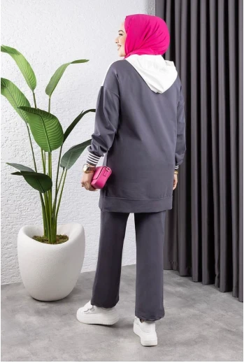 Çapraz Garnili Ribanalı Spor Takım ANTRASİT EKRU - Resim 3