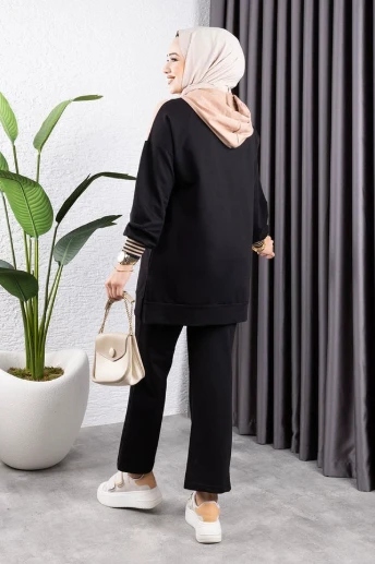 Çapraz Garnili Ribanalı Spor Takım SİYAH VİZON - Resim 3