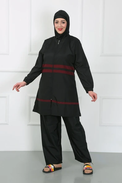 Moda Çizgi Büyük Beden Tesettür Mayo Siyah 44025 - 3