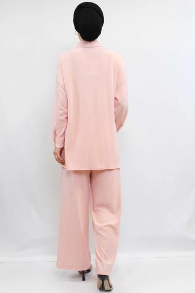 Moda Çizgi Zincir Aksesuarlı İkili Takım Pudra - 5