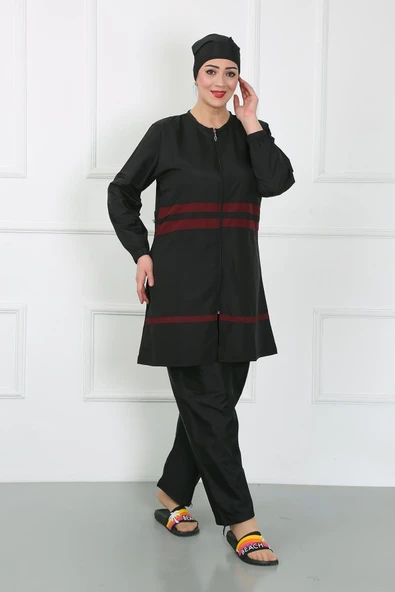 Moda Çizgi Büyük Beden Tesettür Mayo Siyah 44025 - 6
