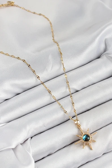 316L Çelik Zirkon Taşlı Kutup Yıldızı Model Gold Renk Kadın Kolye - 2