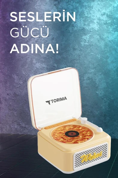 Torima D61 Sarı Mini Nostalji Plak Görünüm Dekor Waves Bluetooth Işıklı Müzik Çalar Saat Tf Kart Aux Özellikli - 2