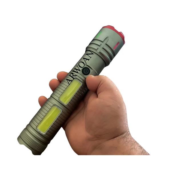 ARWOAN Şarjlı Alüminyum Gövdeli LED El Feneri | Yüksek Lümenli, Zoom Özellikli, Su Geçirmez, Taşınabilir Fener - 3
