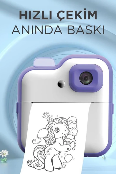 Torima TRM-CMR15 Mor Dijital Video Kayıt Fotoğraf Çocuk Kamerası Anlık Termal Resim Kağıt Baskılı Yazıcı - Resim 2