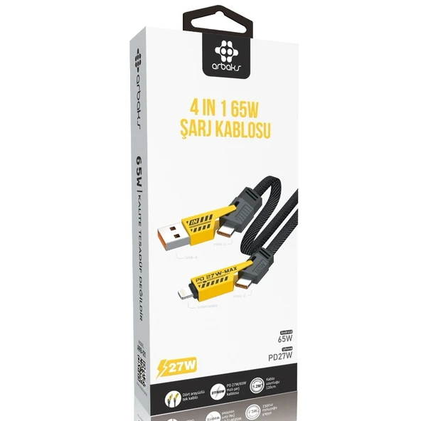 4'ü 1 Arada 65W | PD 27W Destekli | USB-A / Type-C / Lightning Uyumlu Arbkas Arb-121 ürün görseli