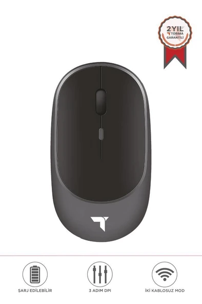 Torima TM-16 Gri Kablosuz Çift Modlu Sessiz Mouse Fare ürün görseli