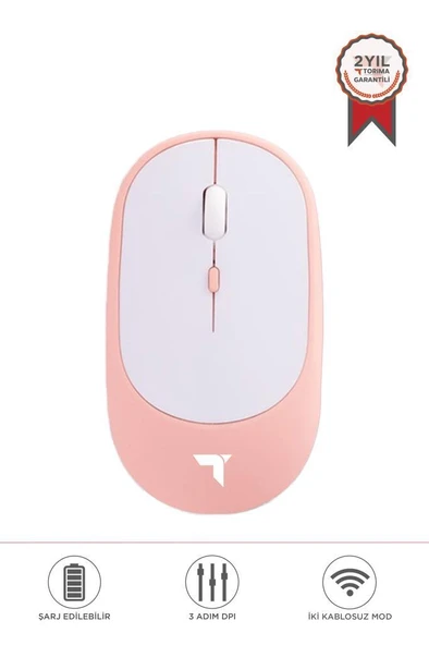Torima TM-16 Pembe Kablosuz Çift Modlu Sessiz Mouse Fare ürün görseli