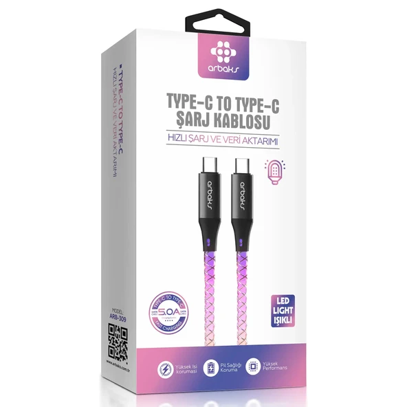 PD TYPE-C 5A RGB Işıklı Şarj Kablosu Arb-309 ürün görseli