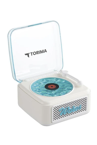 Torima D61 Beyaz  Nostalji Plak Görünüm Dekor Waves BT Işıklı Müzik Çalar Saat Tf Kart Aux Özellikli - Resim 4