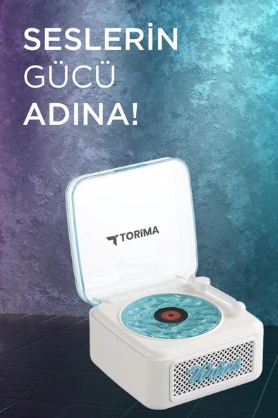 Torima D61 Beyaz  Nostalji Plak Görünüm Dekor Waves BT Işıklı Müzik Çalar Saat Tf Kart Aux Özellikli - Resim 2