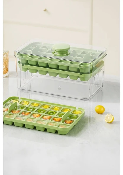 Yeni Nesil Basmalı Kapaklı Buz Kalıbı Çift Bölmeli Buz Kalıbı Şekilli - Resim 3