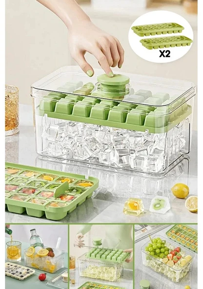 Yeni Nesil Basmalı Kapaklı Buz Kalıbı Çift Bölmeli Buz Kalıbı Şekilli - Resim 2