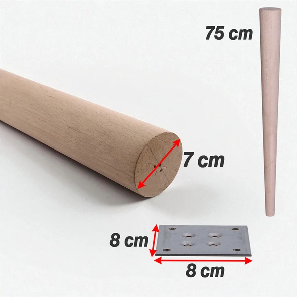 Bohem 75cm Masa Ayağı 4 ADET Ham Doğal Ahşap Boyasız Bağlantı Aparatlı Mobilya Kanepe Sehpa Ayakları - Resim 3
