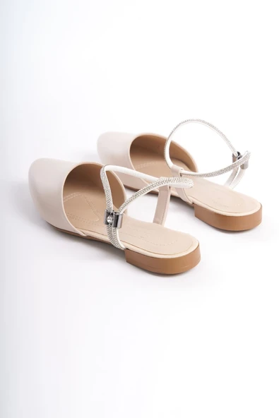 JET-ARIANA Lastikli Ortopedik Rahat Taban Bilekten Taş Detaylı Kadın Babet Ayakkabı  CKT - Krem - Resim 5