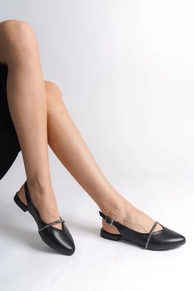 JET-ALLISON Tokalı Ortopedik Rahat Taban Taş Detaylı Kadın Babet Ayakkabı  CST - Siyah - Resim 2