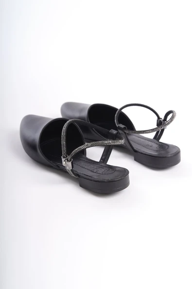 JET-ARIANA Lastikli Ortopedik Rahat Taban Bilekten Taş Detaylı Kadın Babet Ayakkabı  CST - Siyah - Resim 5