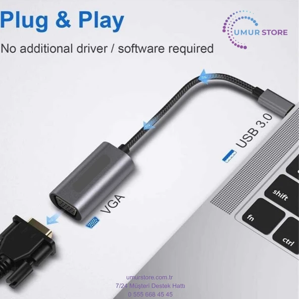USB 3.0 To VGA Dönüştürücü 1080P Full Hd Görüntü Aktarım Kablosu Tak & Çalıştır - Resim 2