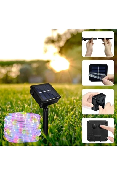 MENFRY Solar Enerjili Bahçe Balkon Ev Süsleme Dekoratif 10 Metre 8 Animasyonlu Rgb Işık Hortum Led - 1