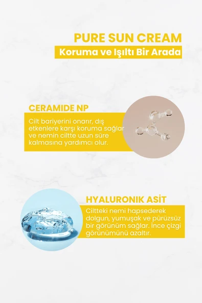 Pure Sun Cream SPF50+ | Aydınlatıcı, Nemli ve Koruyucu Yüz Güneş Kremi | Leke & Yaşlanma Karşıtı - 2