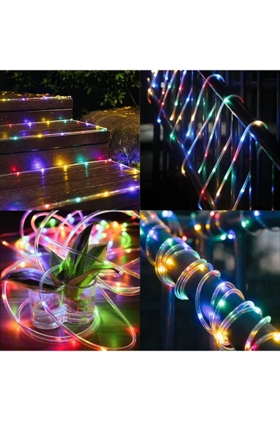 MENFRY Solar Enerjili Bahçe Balkon Ev Süsleme Dekoratif 10 Metre 8 Animasyonlu Rgb Işık Hortum Led - 3