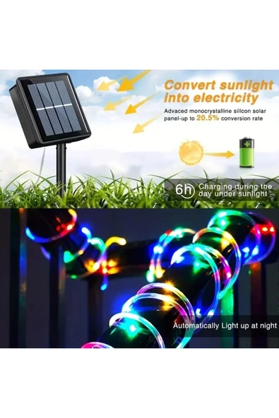 MENFRY Solar Enerjili Bahçe Balkon Ev Süsleme Dekoratif 10 Metre 8 Animasyonlu Rgb Işık Hortum Led - 2