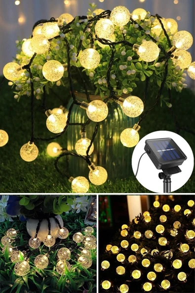La Push Concept Solar 50 Ledli 8 Modlu Büyük Cam Kristal Misket Top 7mt Bahçe Dekorasyon Güneş Enerjili Süsleme - Resim 3