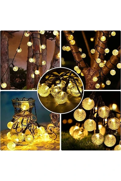 La Push Concept Solar 50 Ledli 8 Modlu Büyük Cam Kristal Misket Top 7mt Bahçe Dekorasyon Güneş Enerjili Süsleme - Resim 4