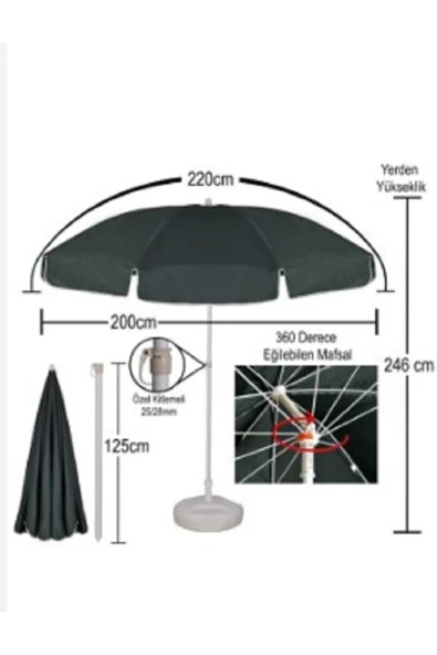 ADT Plaj Balkon Bahçe Piknik Şemsiyesi 220 Cm 10 Telli Çok Sağlam Bidon Hediyeli - 3