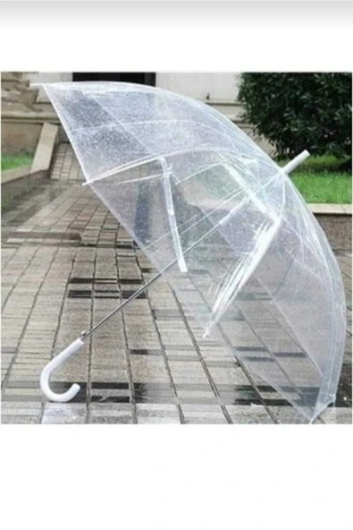 MİNİKS STORE Baston Şemsiye Beyaz Şeffaf Rüzgarda Kırılmaz Reflektif Rahat Tutuşlu Unisex