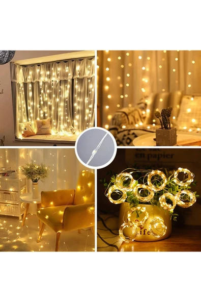 MENFRY Tel Perde LED 3x3 10 Saçaklı 300 LED Kumandalı Işık USB Girişli - 2