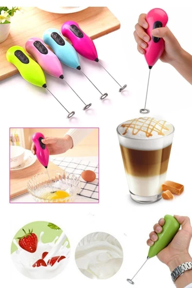 ER-EV Mavi Mini Mikser Kahve Süt Köpürtücü Karıştırıcı Cappucino Mixer Pilli Çırpıcı - 4